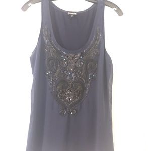 Express Navy blue tank w black sequin detail